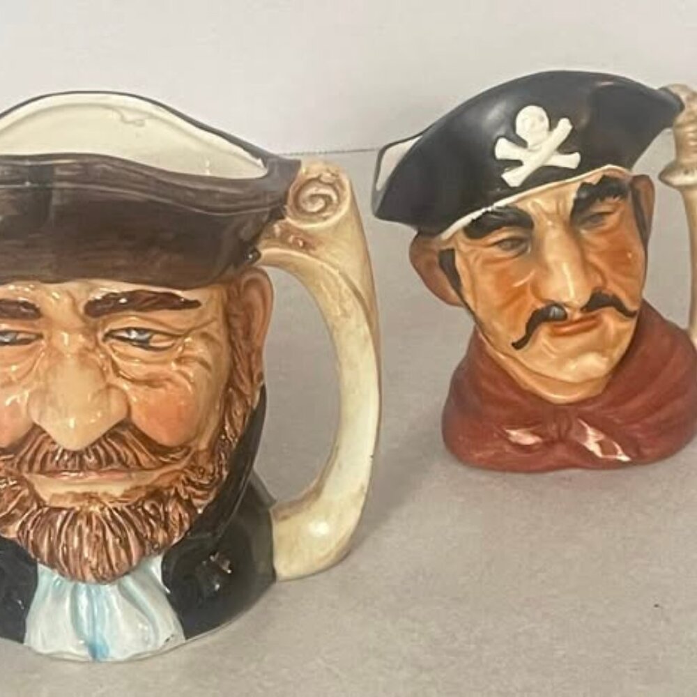 Toby Pirate Captain Head Face mugs ~ set of 2~ Vintage~Nautical 5" Japan/handles